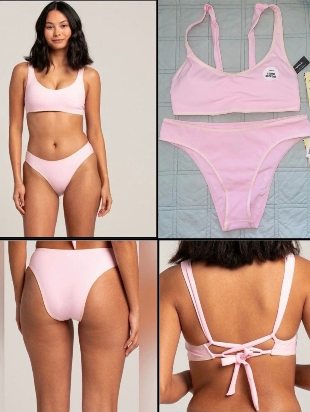 new Bikini Hurley x Carissa Moore surfer suit Stays Put. S bottom + Lg Top NWT